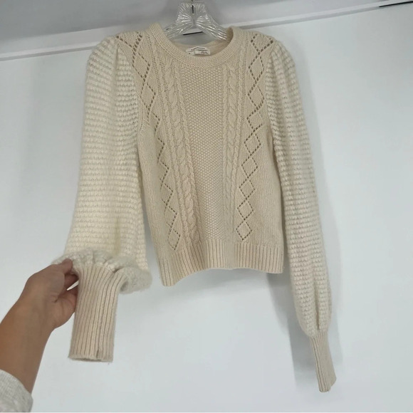 Anthropologie Cream Wool Alpaca Blend Knit Bohemian Balloon Sleeve Sweater XS - Picture 7 of 7